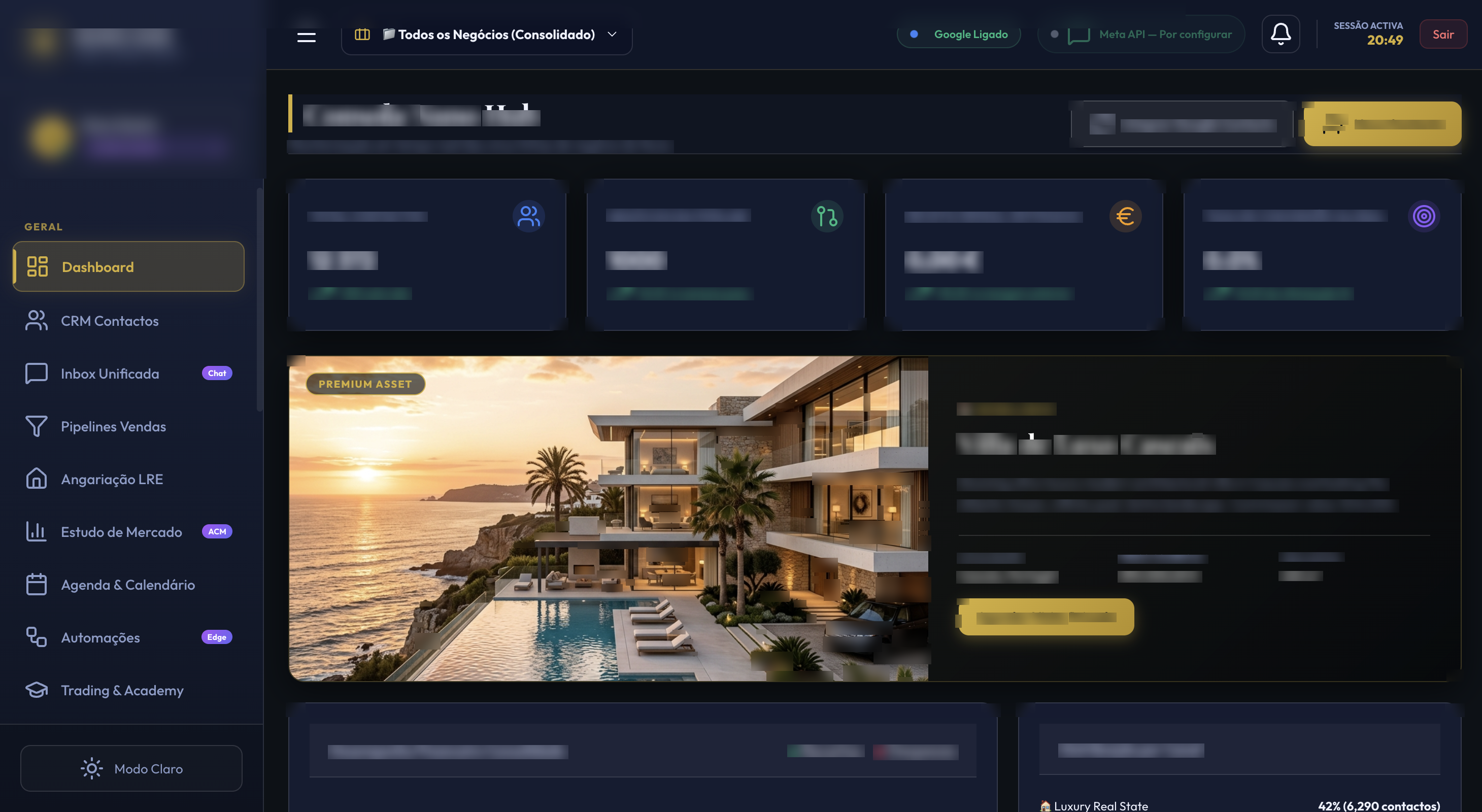 Dashboard de Leads e Negócios Luxo