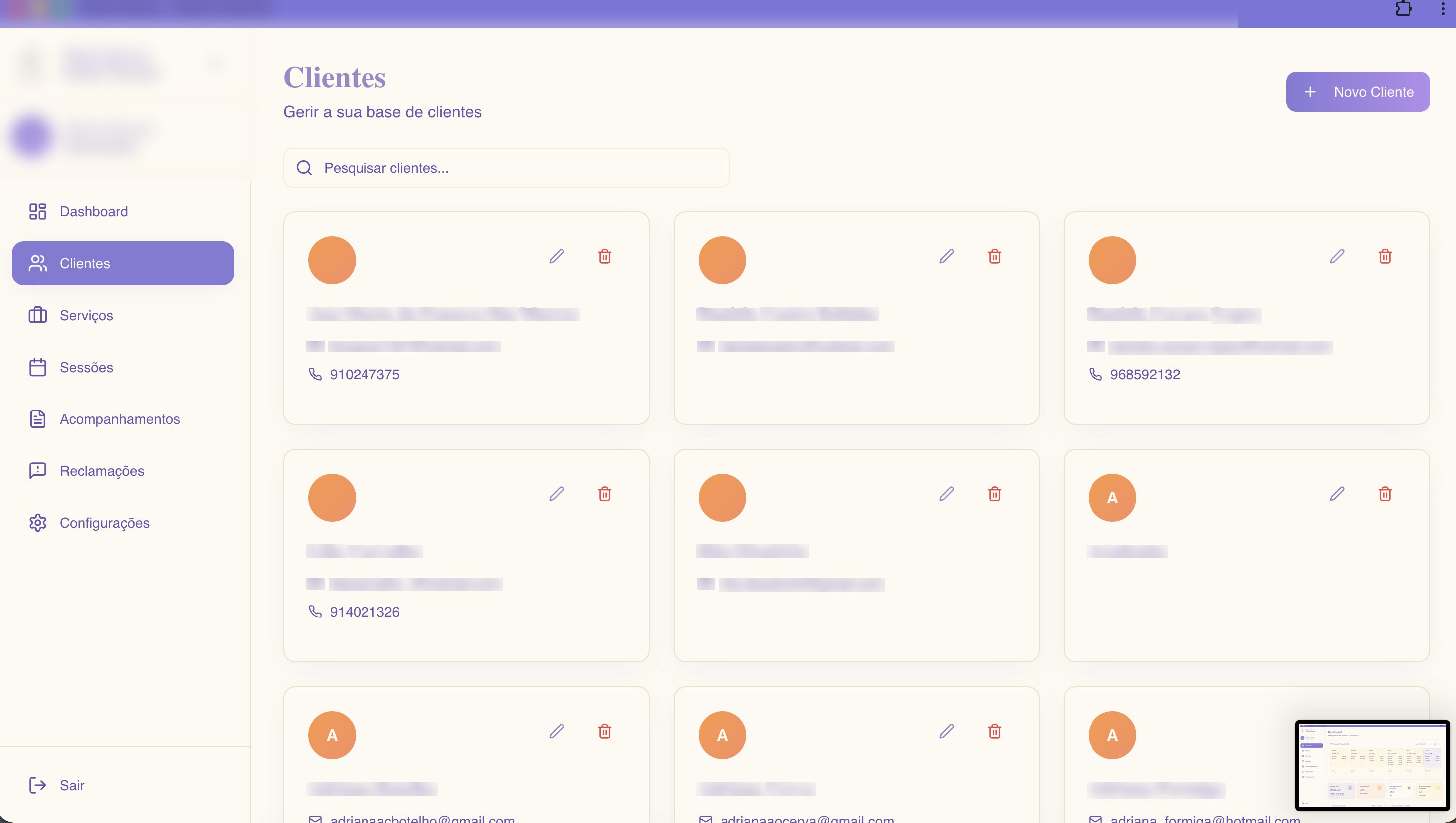 Gestão de Fichas e Detalhes de Clientes